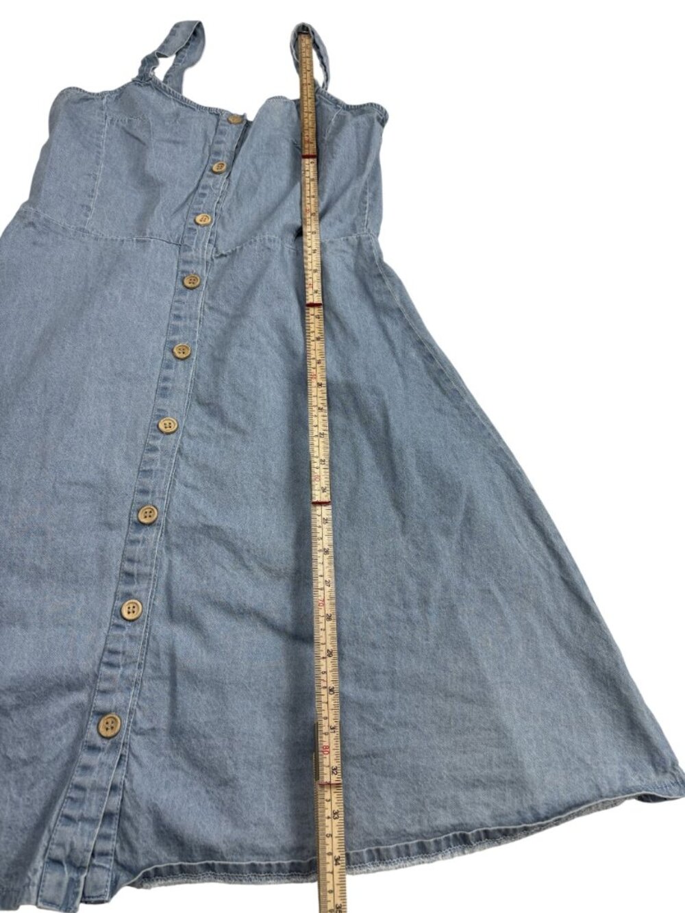 Shein Light Blue Button-Front Denim Mini Dress With Adjustable Straps Elastic Ba - Picture 5 of 9